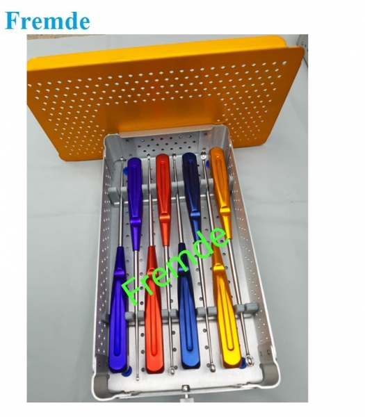 Orthopedic Cervical curettes American rainbow Set Of 8 Pcs with Almuniam box border=