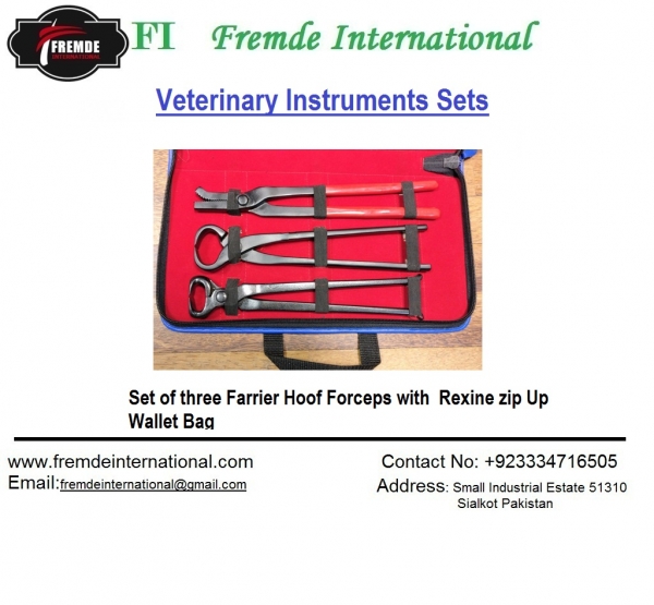 Set of three Farrier Hoof Forceps with Rexine Case border=